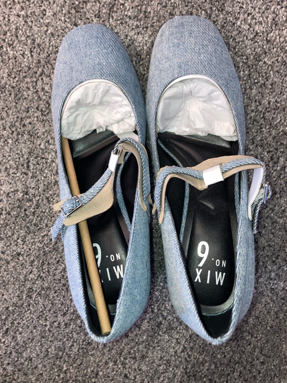 Mix No. 6 Light Denim Mary Jane Flats with Ankle Strap - Blue